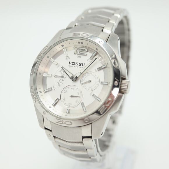 Mens Fossil Multifunction Watch 41mm Silver Tone Day Date Stainless Steel BQ9327 - Picture 1 of 14